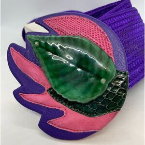 Vintage 80s Statement Leaf Belt Adjustable Waldorf Creations Leather Suede